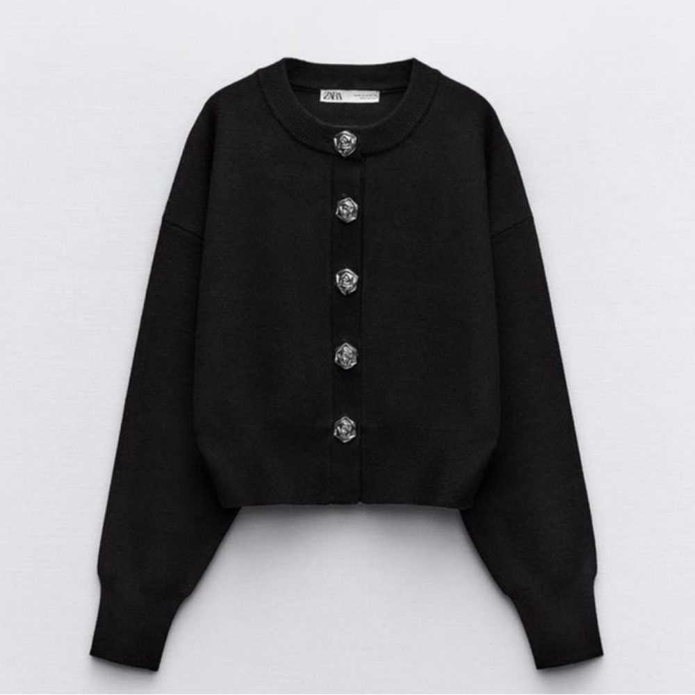 Black Zara cardigan with metal buttons. Never worn. NWT
